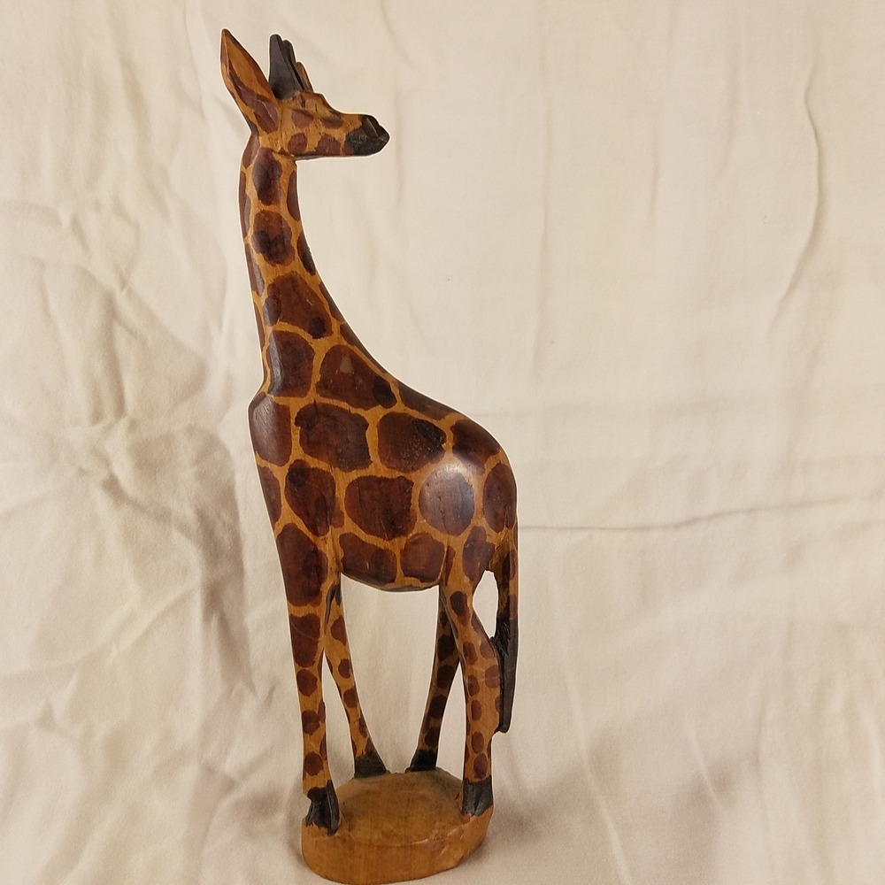 Giraffe Sculpture Hand‎ Carved Wood Safari Folk Art Kenya African Tribal 12 in
